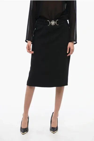 Versace Pencil Skirt With Logoed Belt In Black