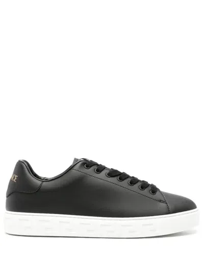 Versace Faux Leather La Greca Sneakers In Black