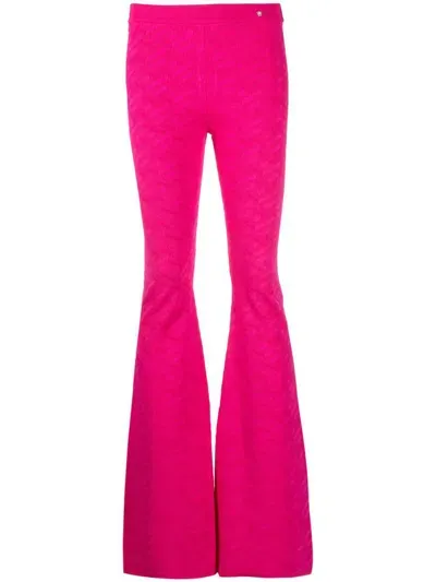 Versace Logo Jacquard Knit Viscose Flared Pants In Fuchsia