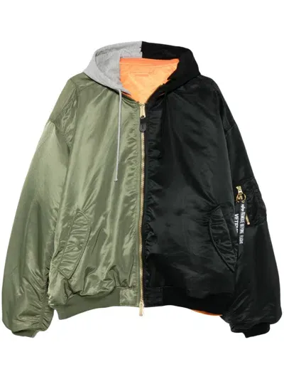 Vetements X Alpha Industries Split Bomber Jacket In Green/black