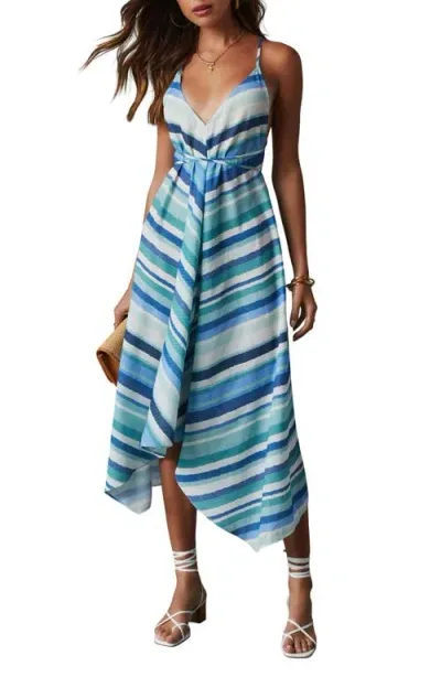 Vici Collection Briar Stripe Lighweight High-low Dress In White/blue