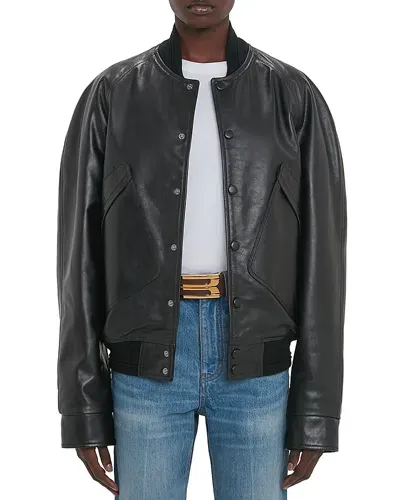 Victoria Beckham Leather Varsity Jacket In Black