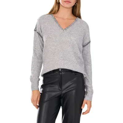 Vince Camuto Whipstitch V-neck Sweater In Light Heather Grey