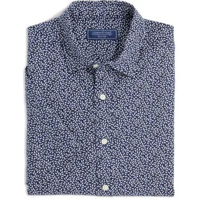 Vineyard Vines Leaf Print Short Sleeve Linen Button-up Shirt In Blue