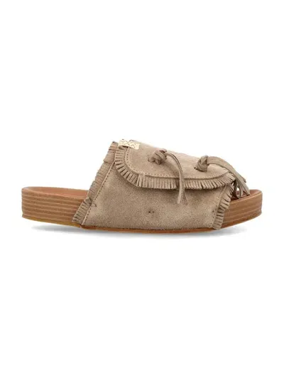 Visvim Christo Shaman-folk Slippers In Neutrals