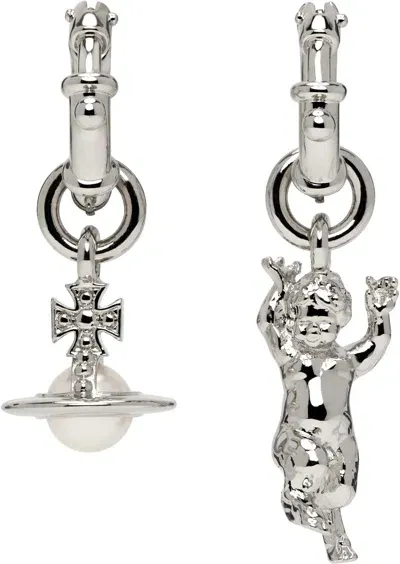 Vivienne Westwood Silver Anglo Pearl Earrings In Neutral