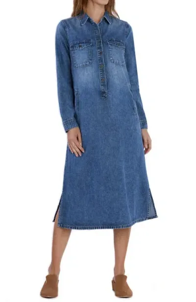 Wash Lab Denim Fab Long Sleeve Denim Midi Shirtdress In Loved Blue