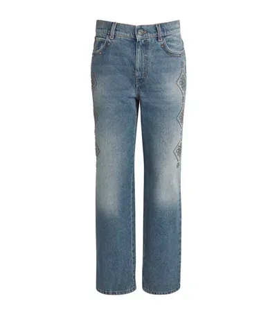 Weekend Max Mara Embellished Boyfriend Jeans In Blue