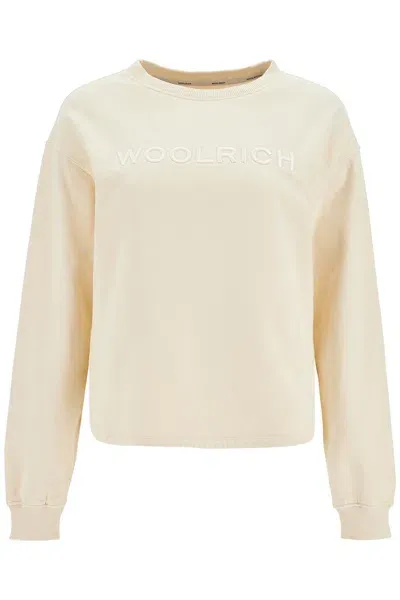 Woolrich Felpa Girocollo Con Logo Ricamato In White