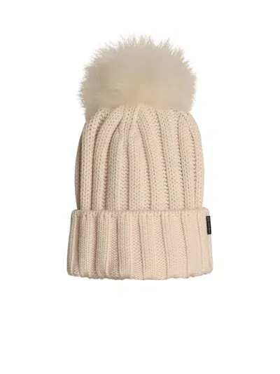 Woolrich John Rich & Bros 'pon Pon' White Virgin Wool Beanie In Cream