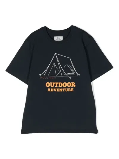 Woolrich Kids' Road Trip Logo-printed T-shirt In 蓝色