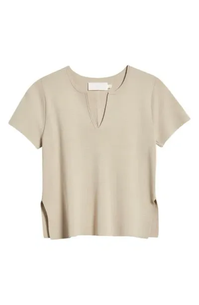 Wyeth Aster Short Sleeve Split Neck Sweater In Taupe