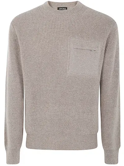 Zegna Oasi Cashmere Pearl Stitch Crew Neck In Nude & Neutrals