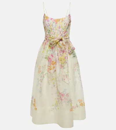 Zimmermann Natura Floral Corset Midi Dress In Kaleidoscope Garden