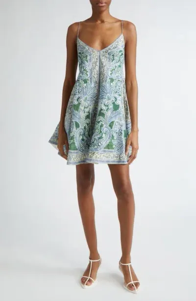 Zimmermann Ottie Paisley Print Linen Minidress In Green Paisley