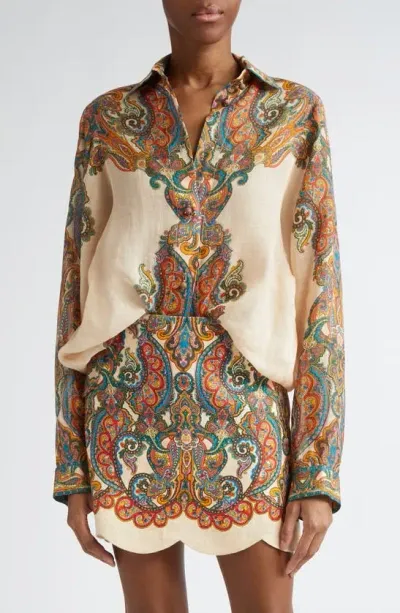 Zimmermann Ottie Paisley Print Oversize Shirt In Multicolor