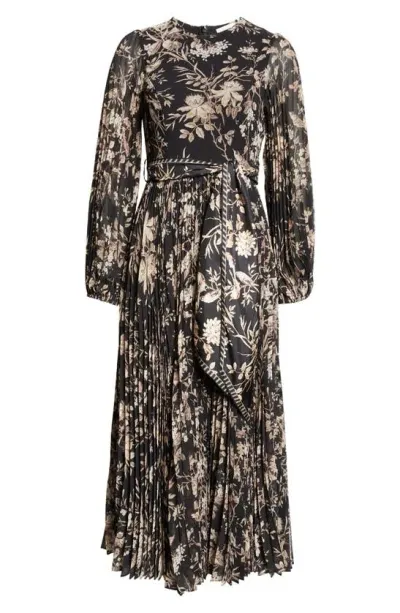 Zimmermann Sunray Pleated Long-sleeve Midi Dress In Black Mockingbird