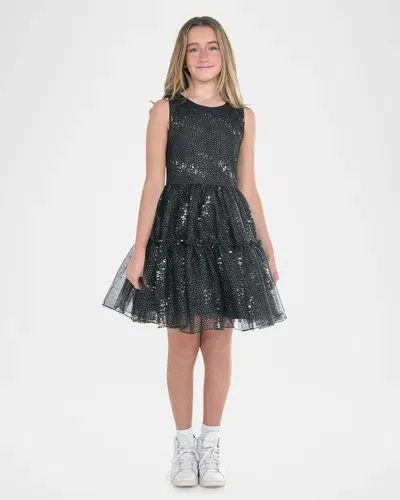 Zoe Kids' Girl's Gabriella Sequin Tiered Dress In Blksilver