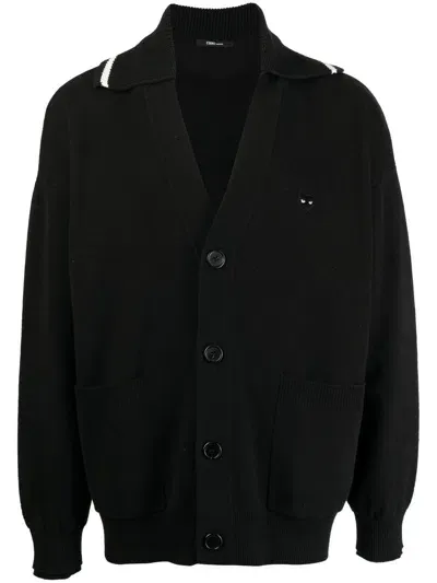 Zzero By Songzio V-neck Logo-patch Cardigan In Black