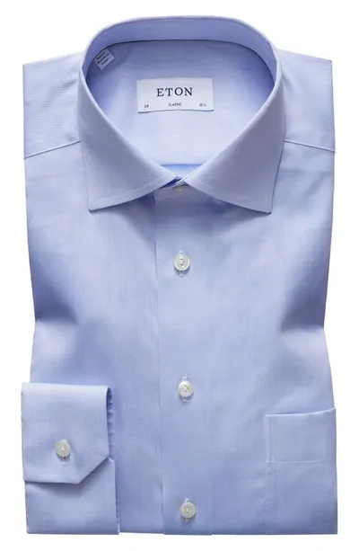 Eton Contemporary Fit Solid Dress Shirt With Floral Cuffs In Blue