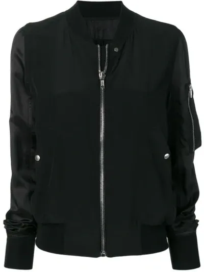 Rick Owens Contrasting Sleeve Bomber Jacket In Black