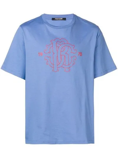 Roberto Cavalli Printed Logo T-shirt In Blue