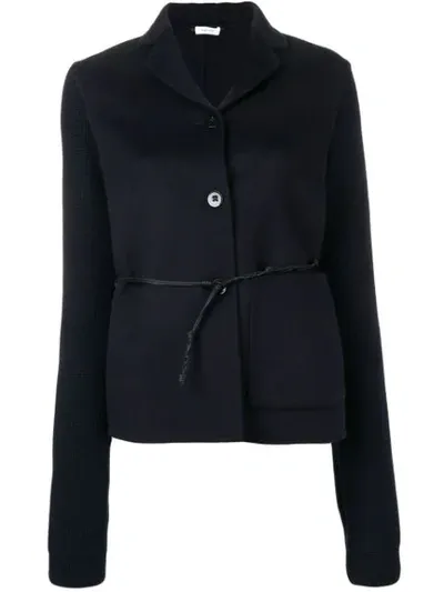 Jil Sander Belted Knitted Sleeve Blazer In Blue