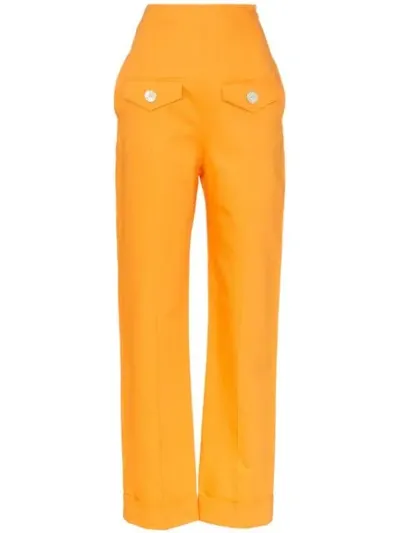 George Keburia High-waisted Pocket Detail Straight Leg Trousers In Orange