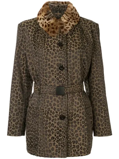 Pre-owned Fendi 1990s Leopard-print Belted Coat In Brown