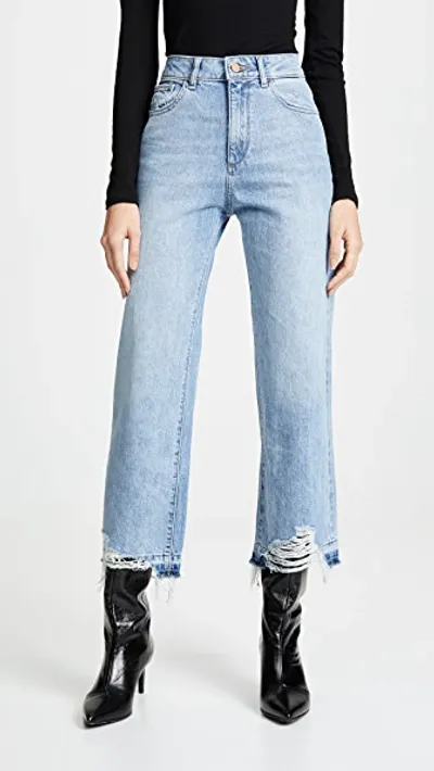 Dl Hepburn High-rise Wide-leg Jeans With Shredded Hem, Slate