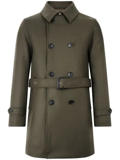 Mackintosh Dark Olive Wool Short Trench Coat Gm-005f In Green