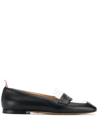 Thom Browne Panelled Pebbled Penny Loafers In Black