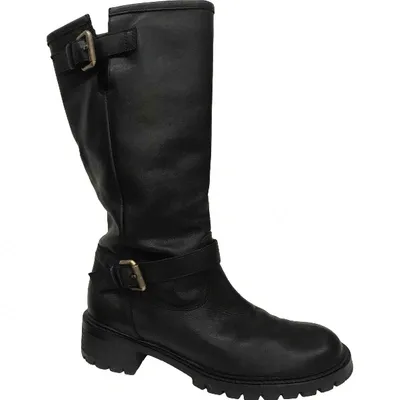 Pre-owned Fendi Leather Biker Boots In Black