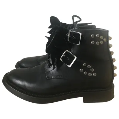 Pre-owned Saint Laurent Leather Lace Up Boots In Black