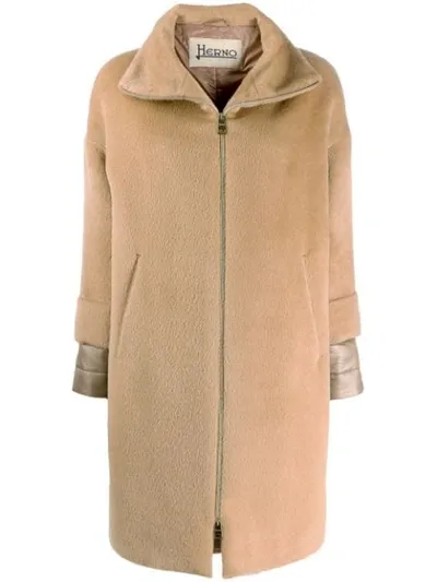 Herno Textured Zip-up Hooded Jacket In Neutrals