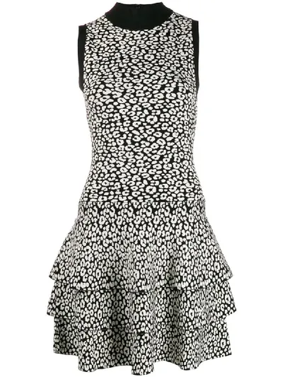 Michael Michael Kors Leopard Print Ruffled Sheath Dress In Black Bone