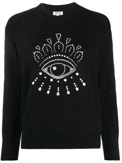 Kenzo Beaded Eye Pointelle Pullover Sweater In Black