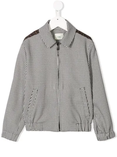 Fendi Kids' Houndstooth Print Zipped Jacket In Brown