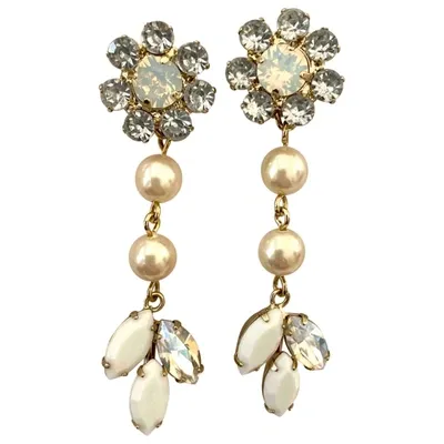 Pre-owned Jill Stuart Crystal Earrings In White