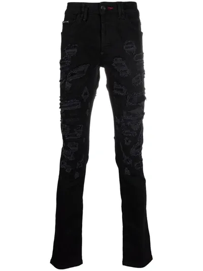 Philipp Plein Super Straight Cut Rock Denim Jeans In Schwarz