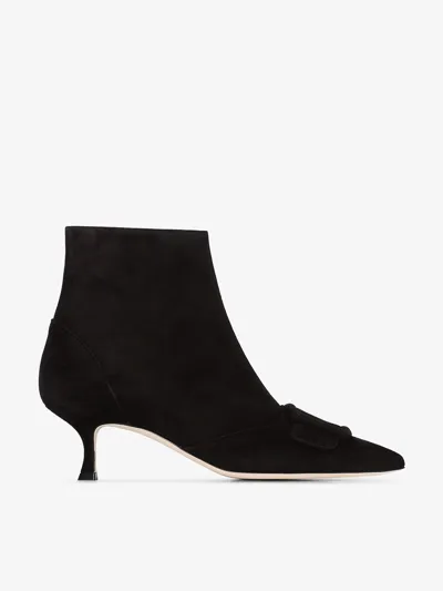 Manolo Blahnik Black Baylow 50 Suede Ankle Boots