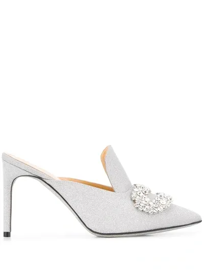 Giannico Daphne 90 Crystal-embellished Glittered Mules In Silver