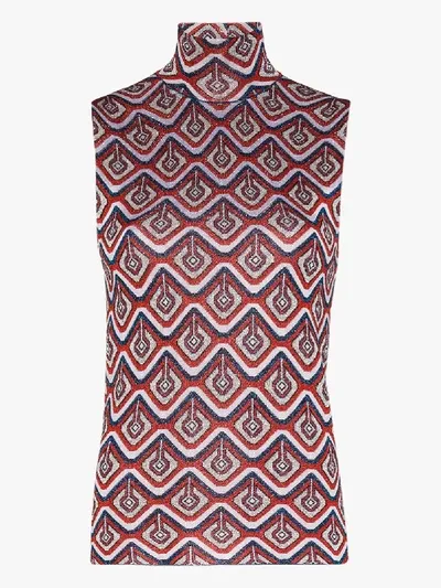 Rabanne Geometric-pattern Sparkle Tank Top In Red