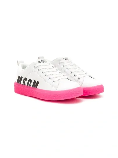 Msgm Kids' Contrast Logo Sneakers In White