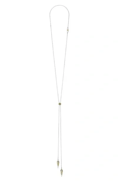 Lagos Ksl 2-tone Pyramid-drop Lariat Necklace In Silver/gold