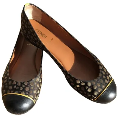 Pre-owned Fendi Leather Ballet Flats In Black