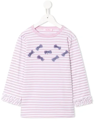 Familiar Kids' Long Sleeve Striped Bow Detail Top In Pink