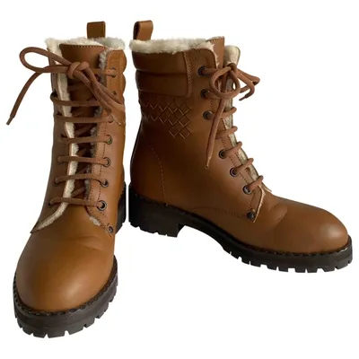 Pre-owned Bottega Veneta Leather Snow Boots In Camel