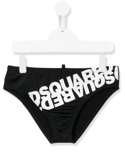 Dsquared2 Kids' Reverse Logo Printed Swimming Trunks In Black