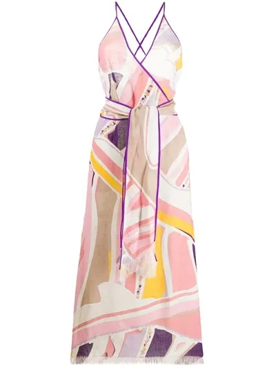 Emilio Pucci Frayed Printed Linen-gauze Maxi Dress In Baby Pink